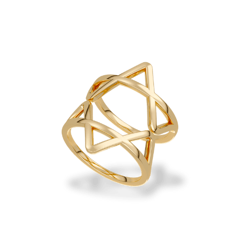 The 18K gold vermeil Star of David Ring at an angle, both pieces together forming the complete Star of David.
